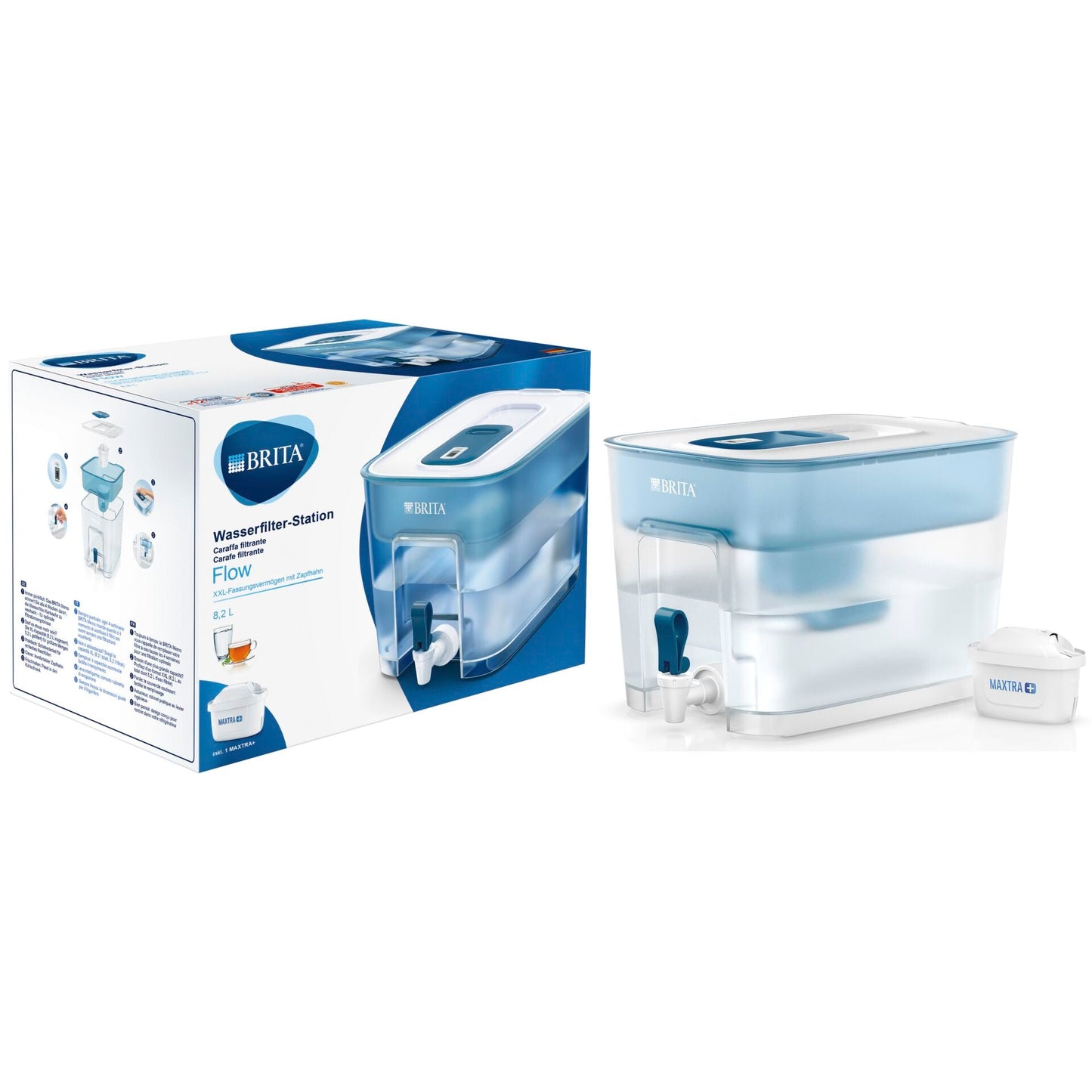 Dispensador de Água Filtrada 8,2L Brita Flow Basic Blue + 1 Filtro Maxtra Pro