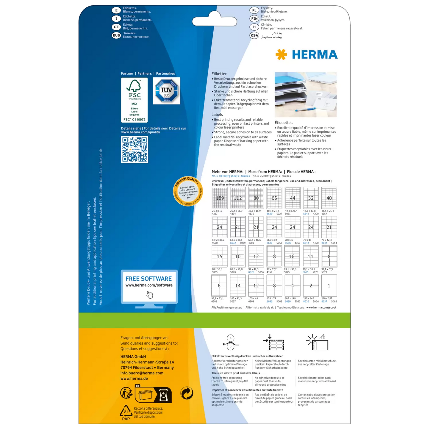 Herma Etiquetas Adesivas Permanentes Premium 25,4x10mm DIN A4 4725 pcs