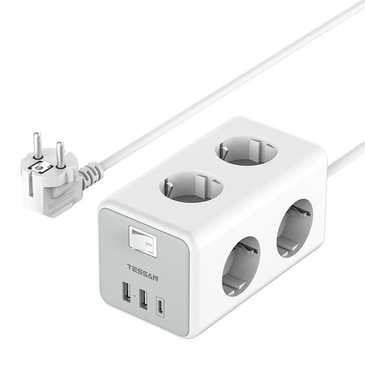 Extensão Cubo Séxtupla com 2 Portas USB-A e 1 USB-C (Branco) TESSAN
