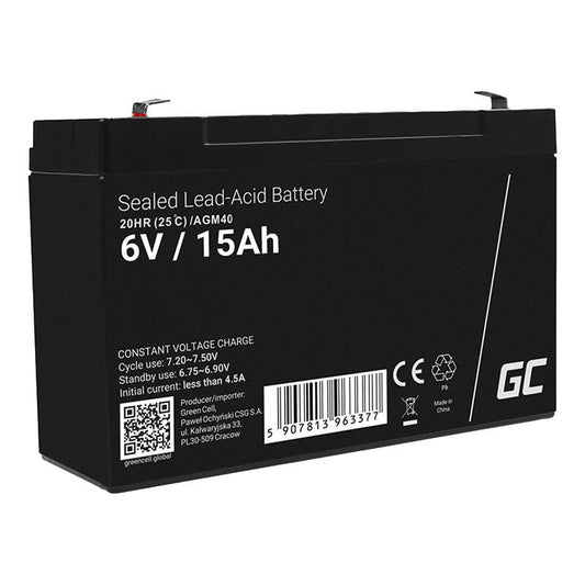 Bateria Chumbo Gel AGM 6V 15A Green Cell