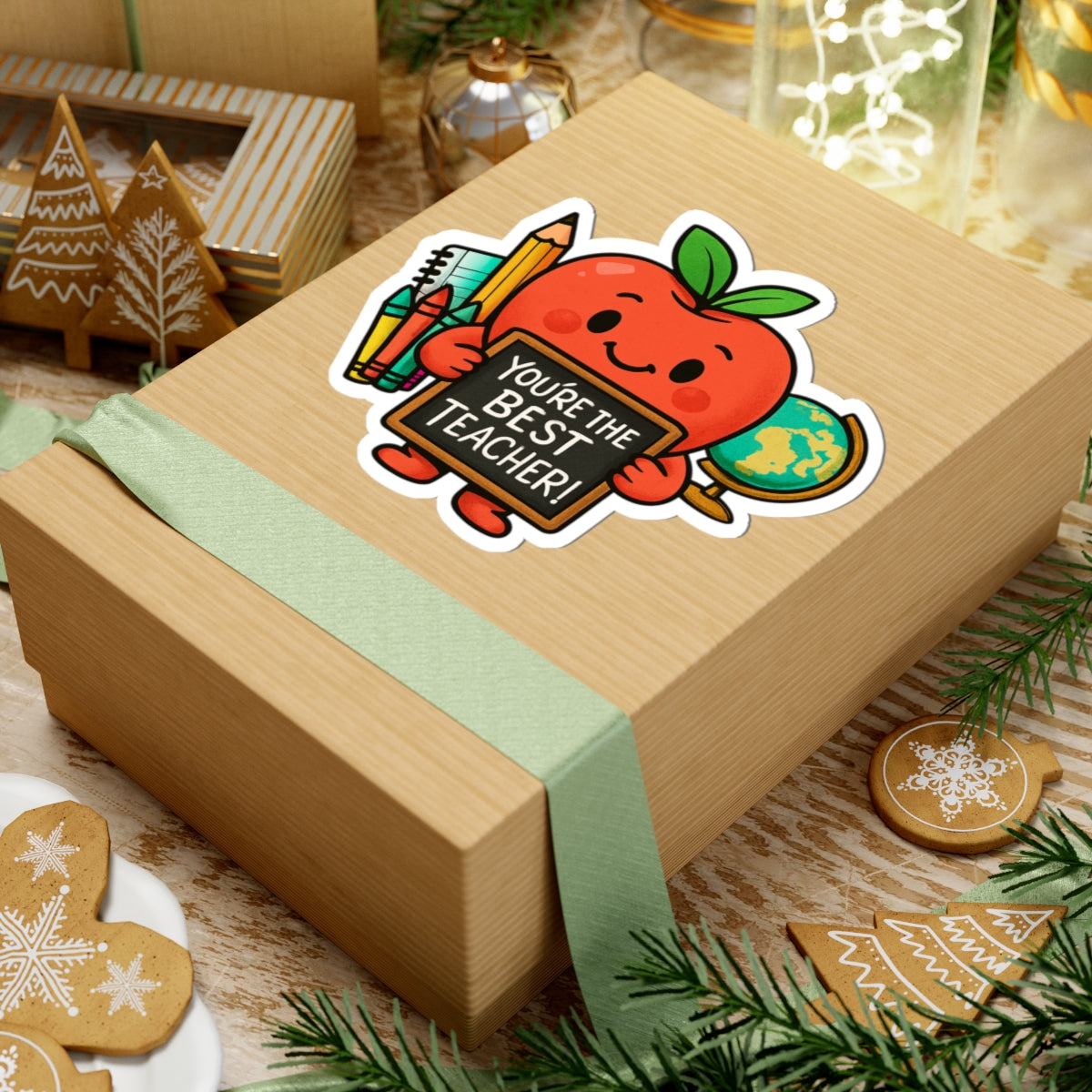 Cute Apple "You're the Best Teacher!" Kiss-Cut Sticker — Teacher Appreciation Laptop Decal