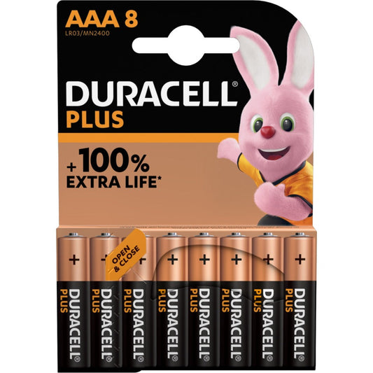 Duracell Plus Pilhas alcalinas AAA 8 LR03 / MN2400 +100% Extra Life blister de 8 uni.