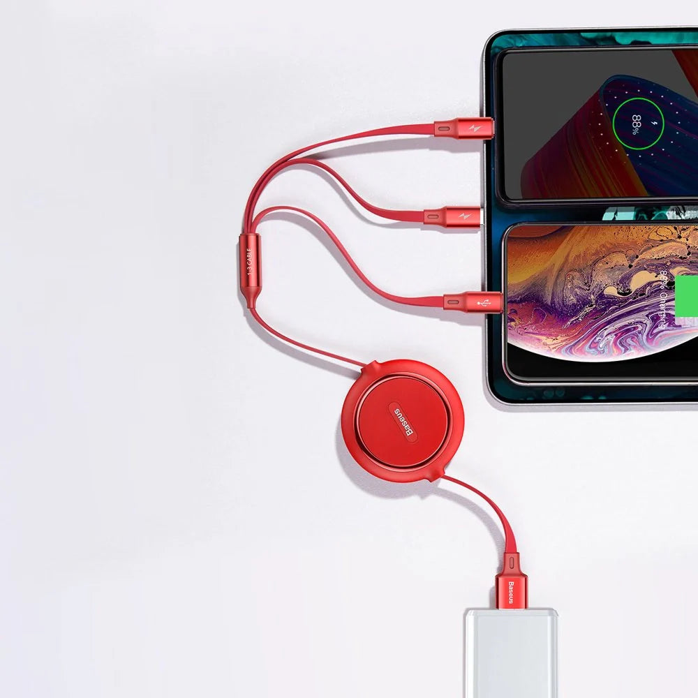 Cabo Extensível 3 em 1 USB-A para Micro USB / Lightning / USB-C 35-120cm Baseus Golden Loop