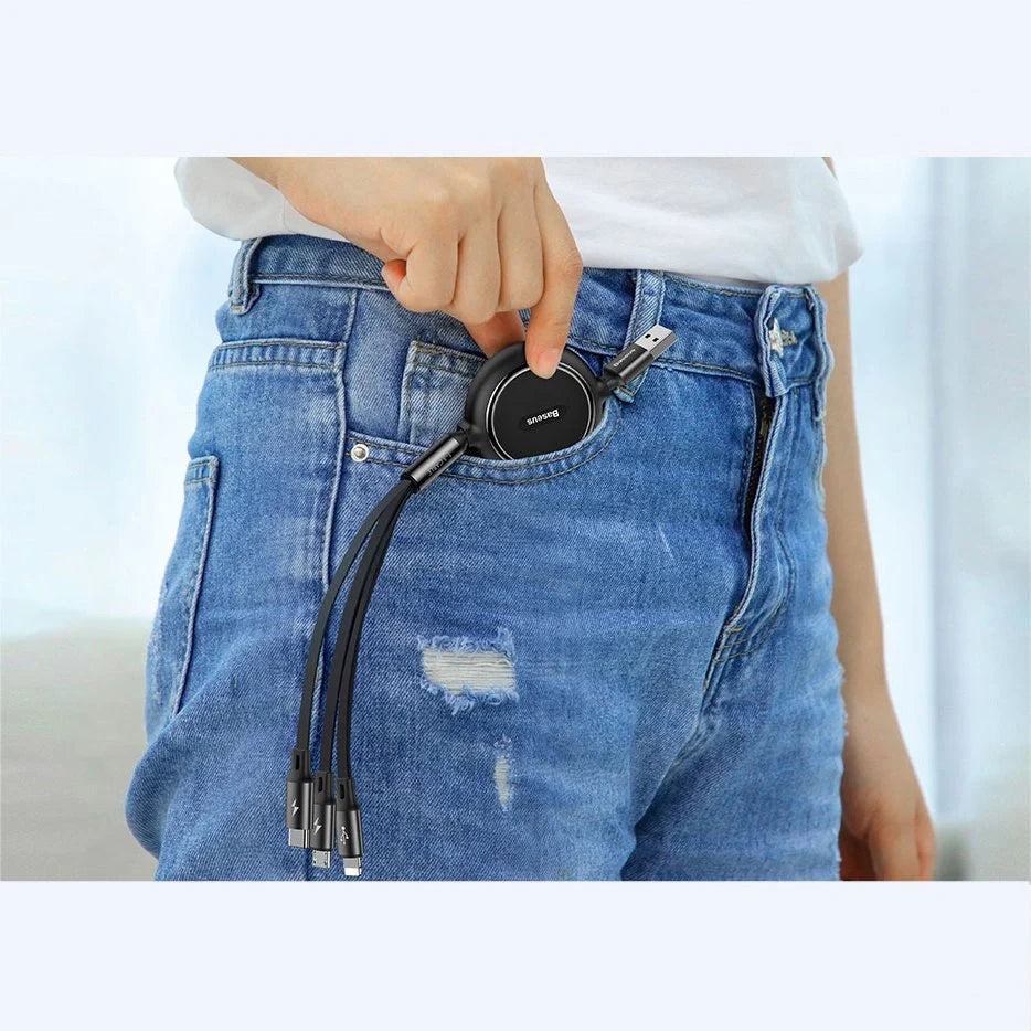 Cabo Extensível 3 em 1 USB-A para Micro USB / Lightning / USB-C 35-120cm Baseus Golden Loop