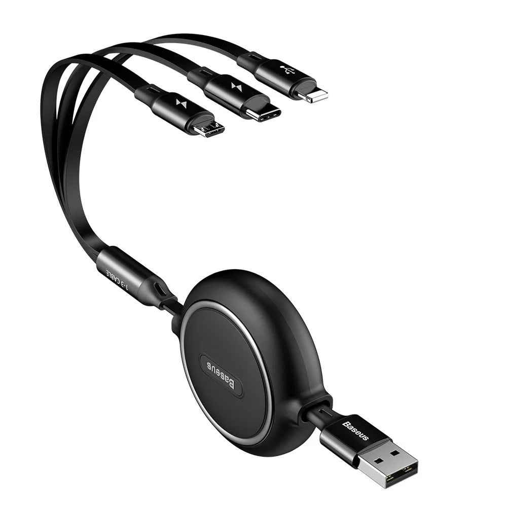 Cabo Extensível 3 em 1 USB-A para Micro USB / Lightning / USB-C 35-120cm Baseus Golden Loop