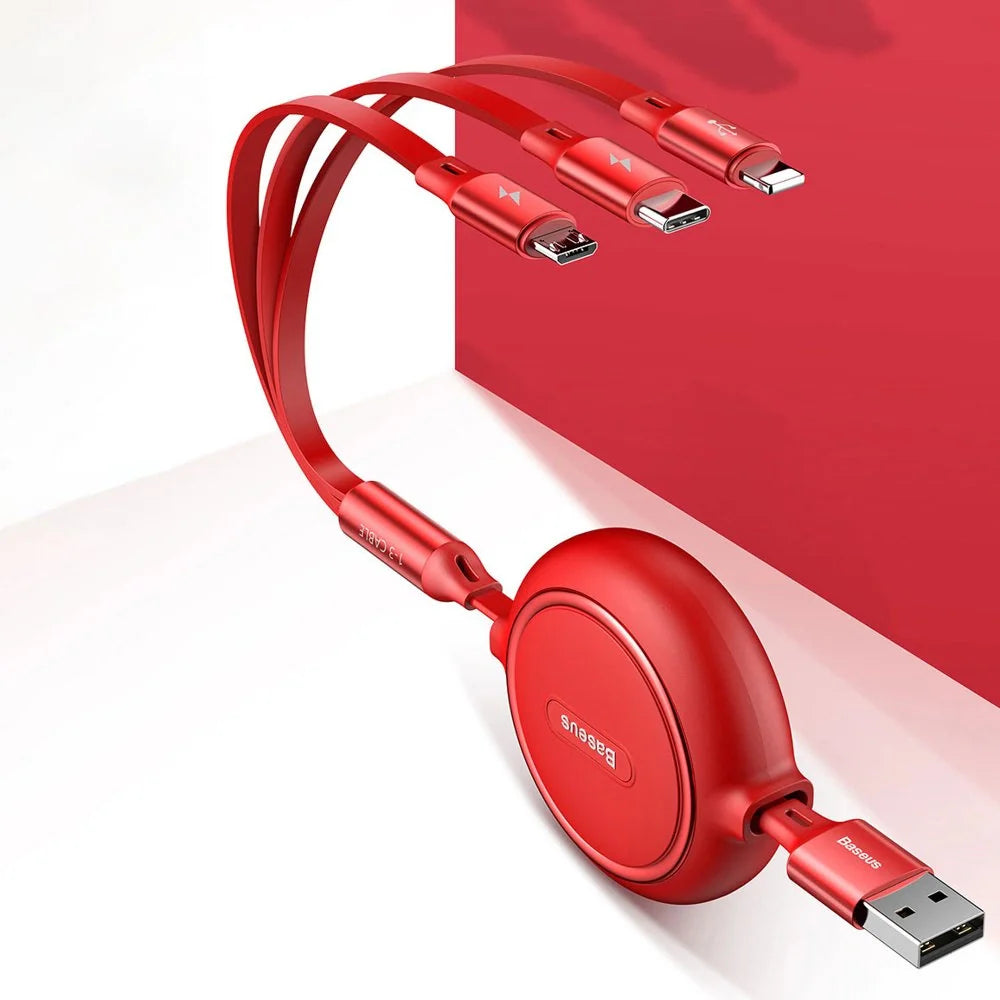 Cabo Extensível 3 em 1 USB-A para Micro USB / Lightning / USB-C 35-120cm Baseus Golden Loop
