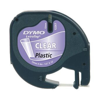 Fita Original Dymo LetraTag 12267 12mm x 4mts Preta / Transparente
