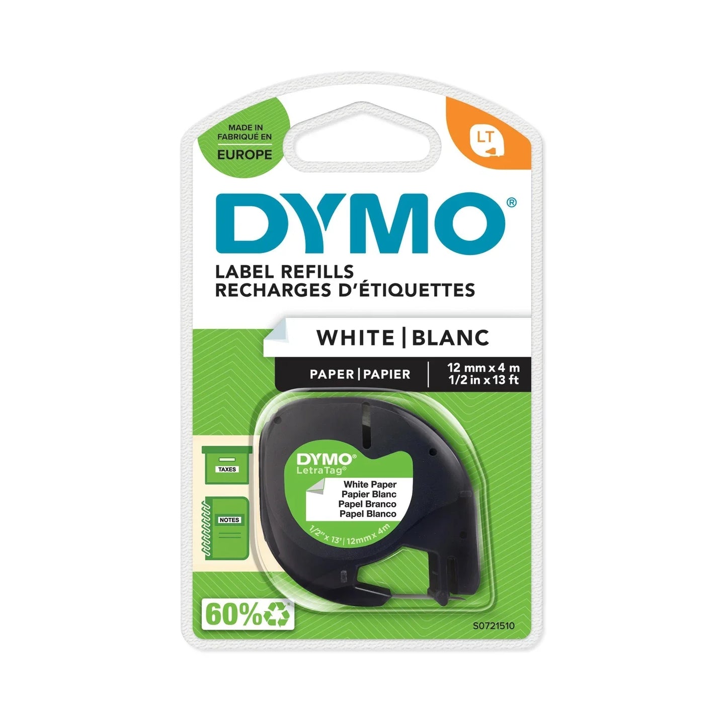 Dymo Fita LetraTAG 12mmx4m Preto/Branco