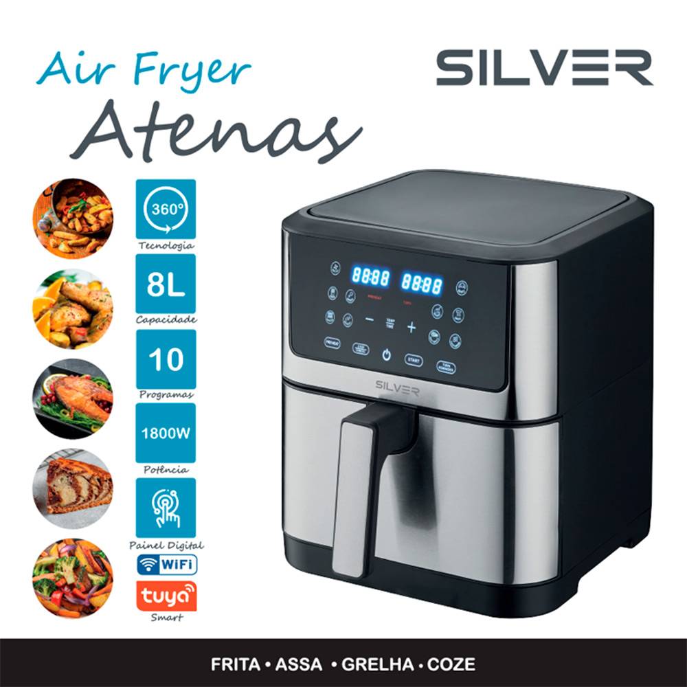 Fritadeira Air Fryer (Sem Óleo) Silver Atenas IP810D 8L 1800W Preta/Cinzenta