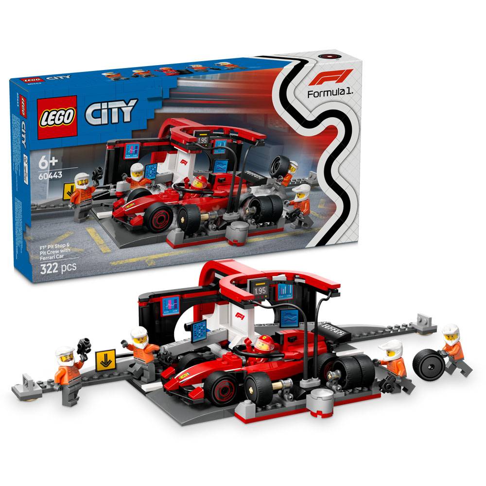 LEGO City: Boxe de F1® e Equipa da Boxe com Carro da Ferrari | Idades 6+ | 322 Peças | Item 60443