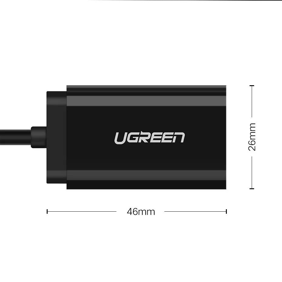 Placa de Som USB UGREEN US205 USB 2.0 para 2x3.5mm Preta