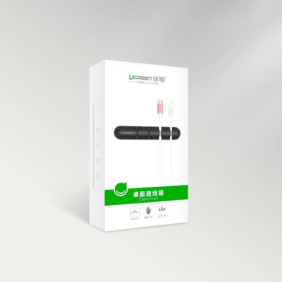 Ugreen 30762 Organizer Auto-Adesivo para 4 Cabos - Preto / 2 Peças