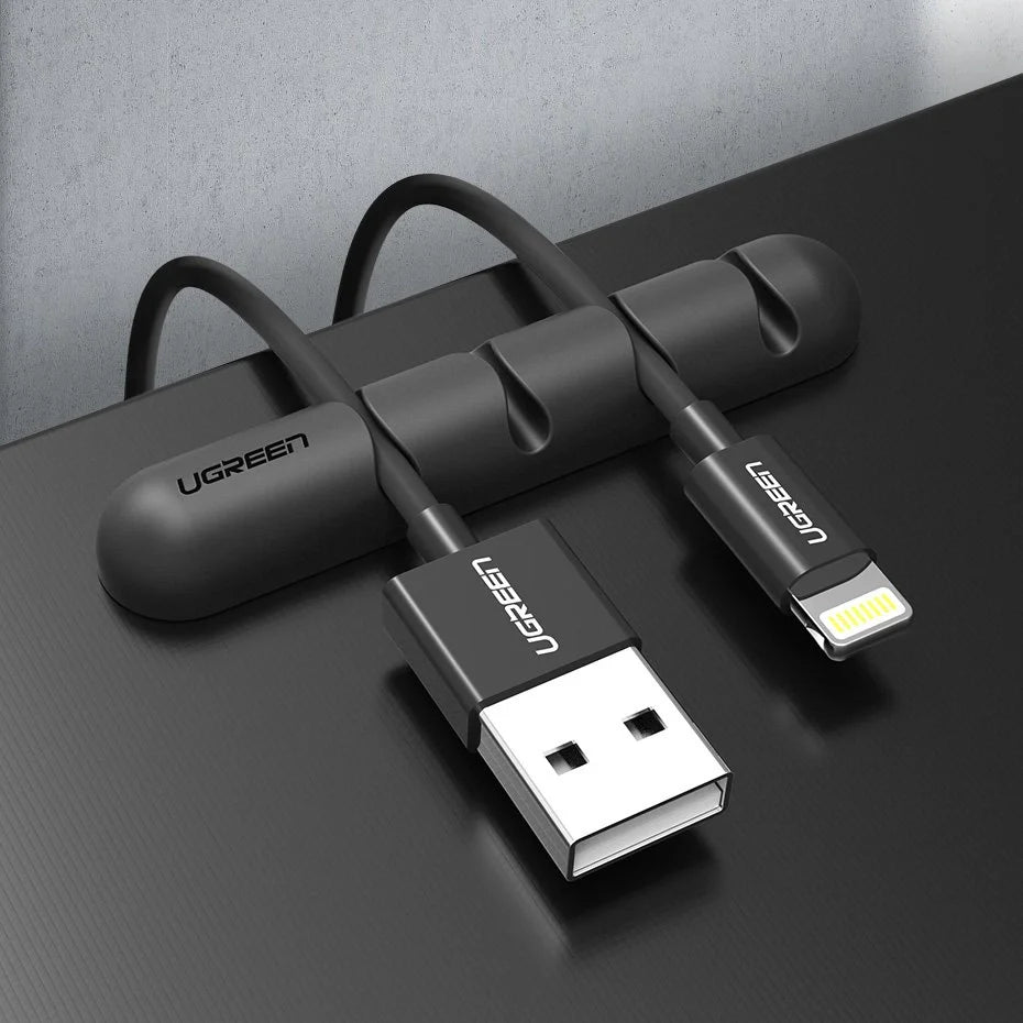 Ugreen 30762 Organizer Auto-Adesivo para 4 Cabos - Preto / 2 Peças