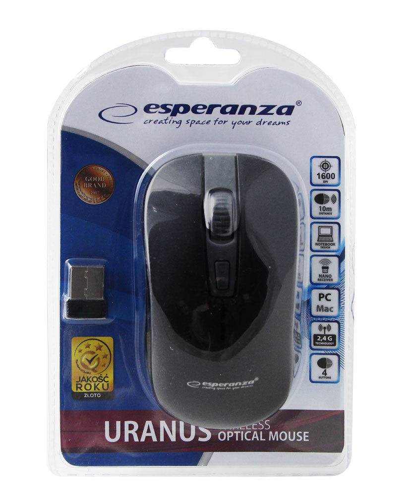 Rato Wireless Esperanza 2.4GHZ Ótico USB URANUS Preto/Cinza
