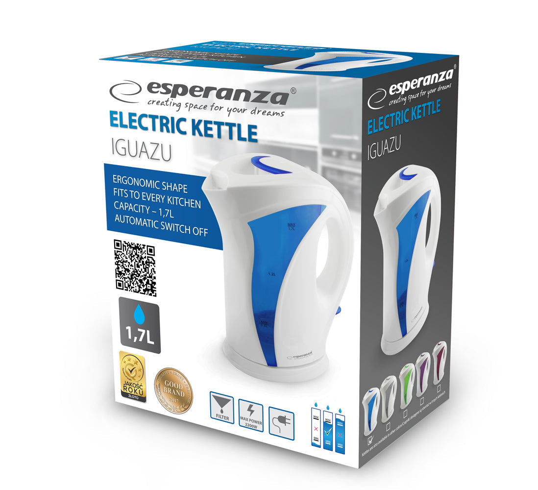 Chaleira Elétrica Esperanza IGUAZU 1.7L 2200W Branca e Azul