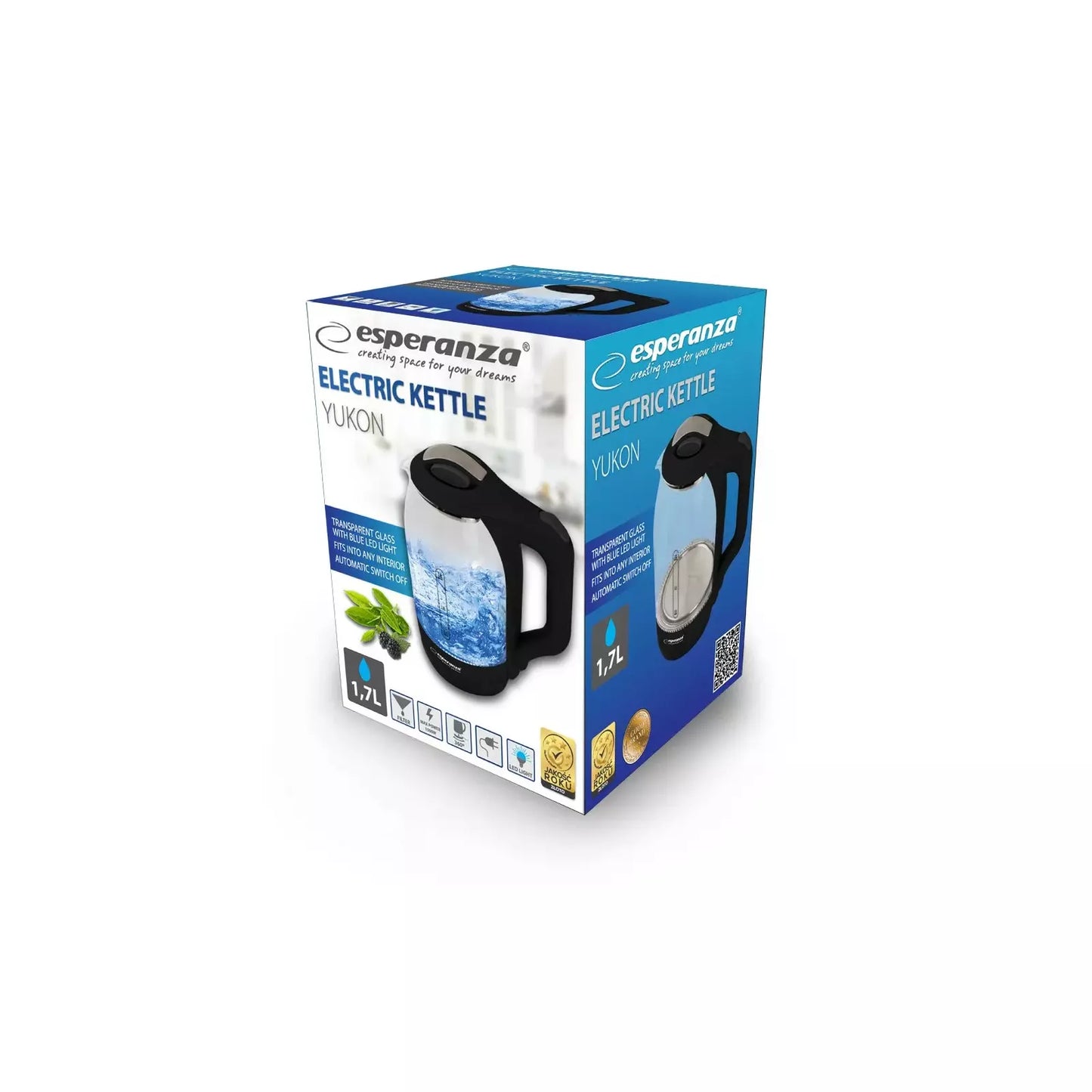 Chaleira Elétrica de Vidro com Luz LED Yukon 1.7L Preto Esperanza