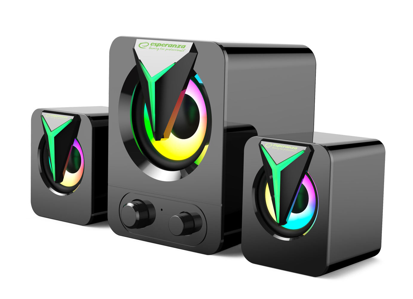 ESPERANZA Colunas USB 2.1 5W Pretas com LED Rainbow