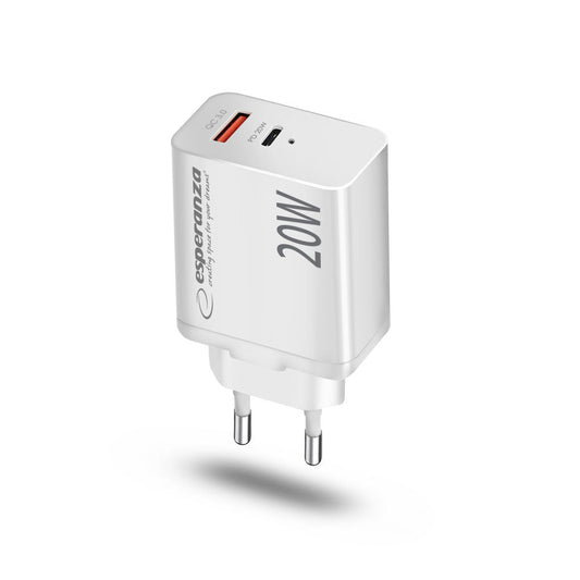 Esperanza Quick Fast Charger 20W USB-C PD 20W / USB-A QC 3.0 18W Branco