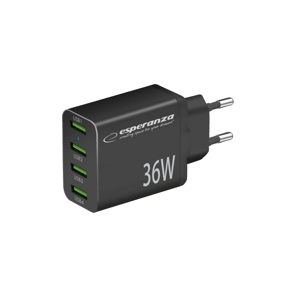 Esperanza Quick Fast Charger 36W 4x USB-A QC 3.0 18W Preto