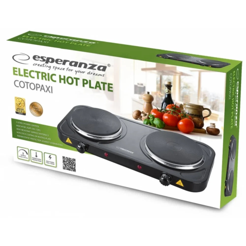 Fogão Placa Elétrica Esperanza Ekh010k 2000 W (2 x 1000 W) 2 Placas Preto