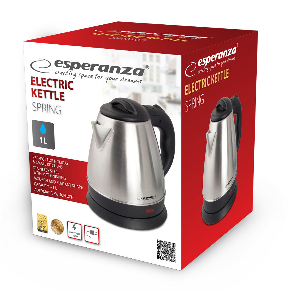 Chaleira Elétrica Esperanza Spring 1.0L 1350W em Aço Inoxidável