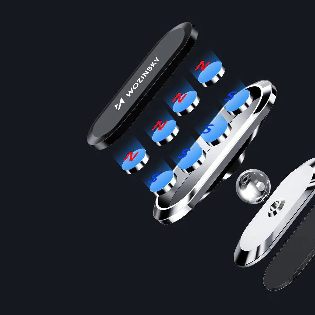 Suporte Magnético Auto-Adesivo 360 para Carro Wozinsky Prata