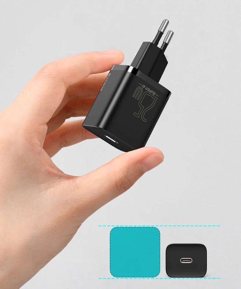 Carregador Baseus Super Si QC 3.0 PD 25W 3A + Cabo USB Type C 1m Preto