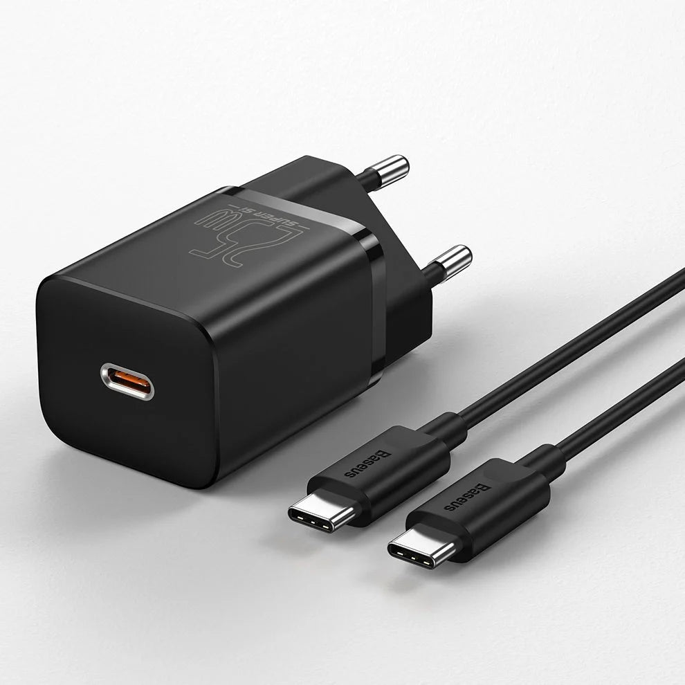 Carregador Baseus Super Si QC 3.0 PD 25W 3A + Cabo USB Type C 1m Preto