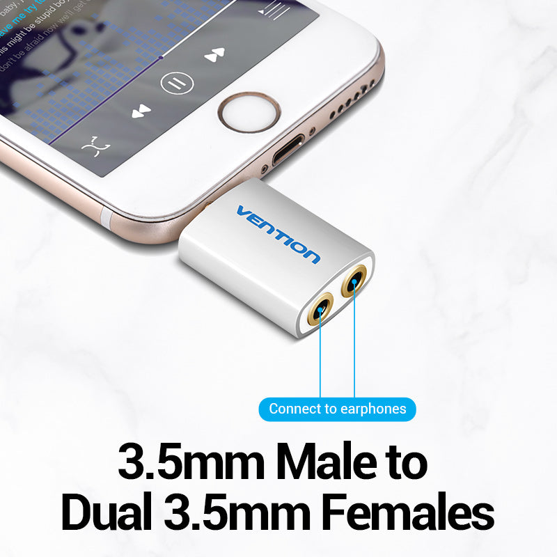 Duplicador de Áudio Jack 3.5mm Macho x1 para Fêmea x2 Vention