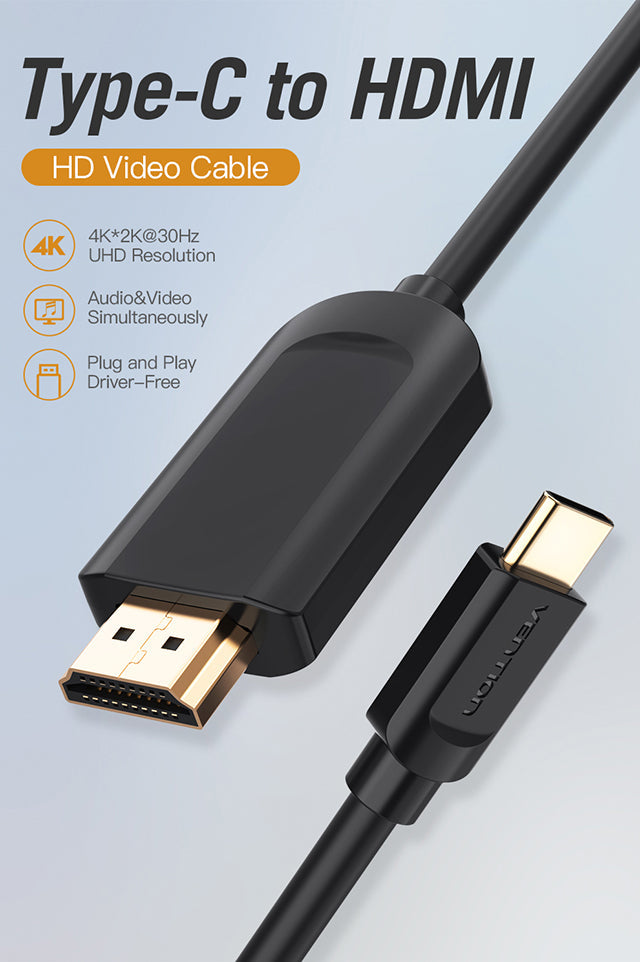 Cabo USB Tipo-C Macho para HDMI Macho 2m 1.4 4K Vention