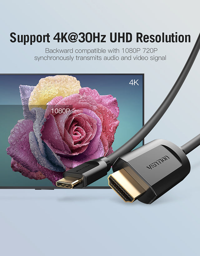 Cabo USB Tipo-C Macho para HDMI Macho 2m 1.4 4K Vention