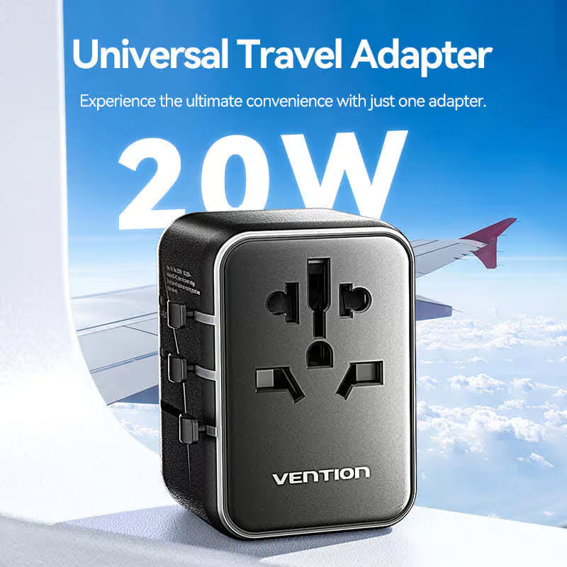 Carregador Adaptador de Viagem Universal Vention 65W 1x USB-C 2x USB-A