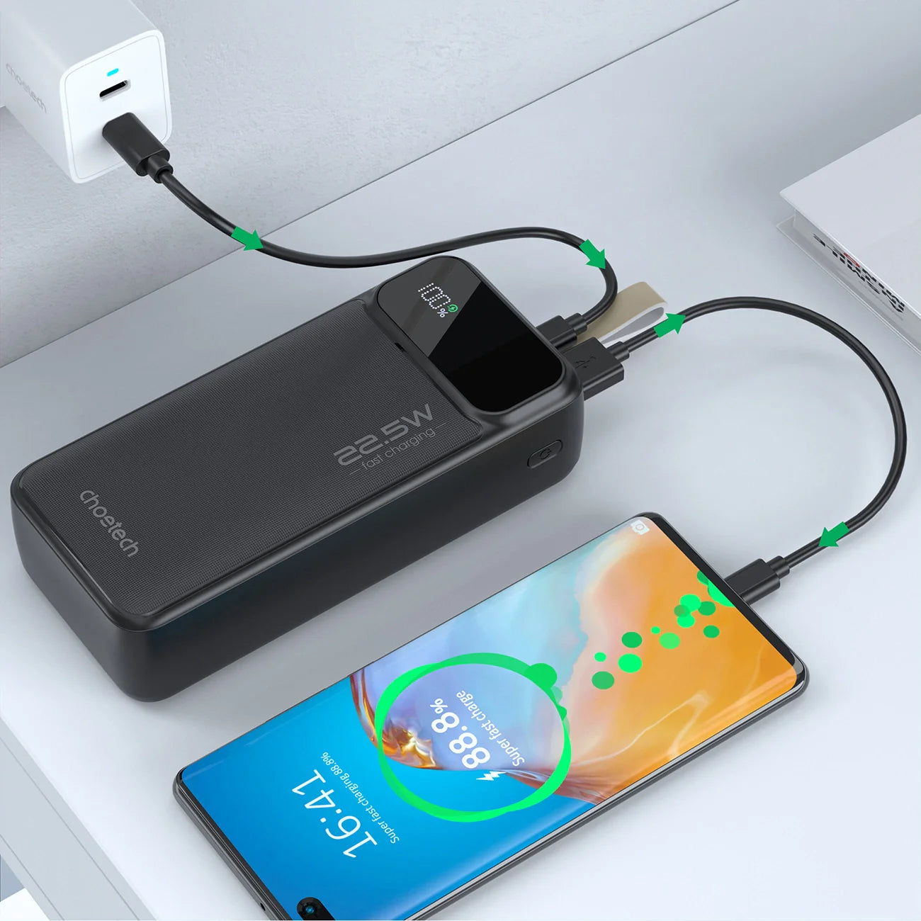 Powerbank Choetech PD22.5W Dual USB-A+Type-C 40000mAh Preto