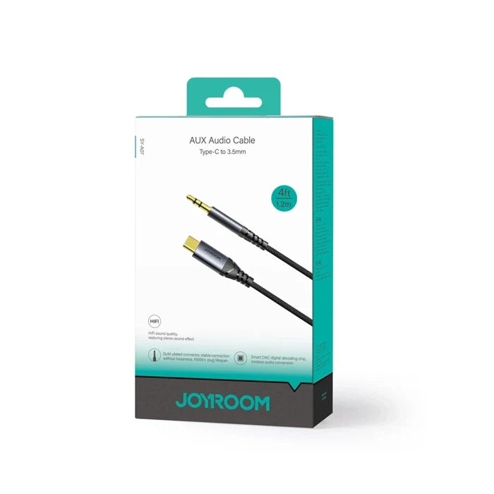 Cabo de áudio Stereo USB-C para AUX 3.5MM mini jack 1,2m Joyroom SY-A07