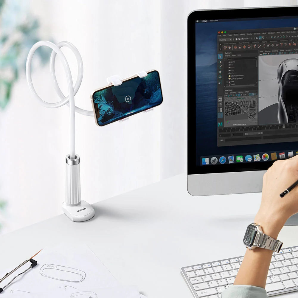 Suporte Universal UGREEN / Branco / Para Telefone e Tablet até 12cm