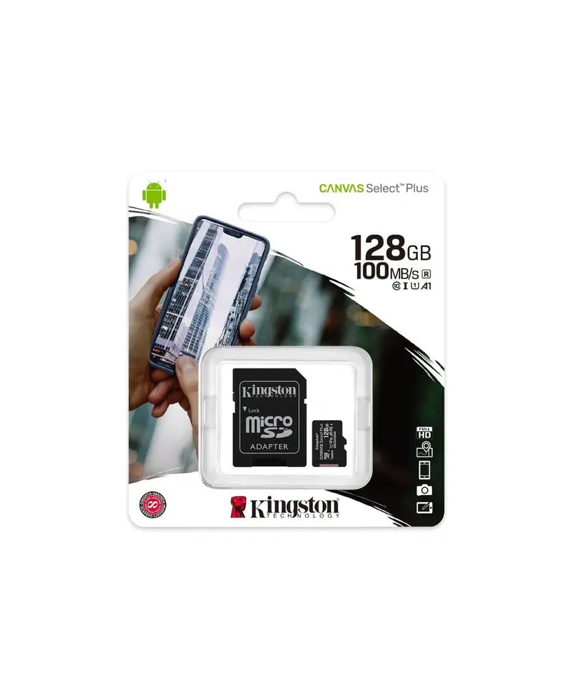 Cartão Memória Kingston Canvas Select Plus C10 A1 UHS-I microSDXC 128GB + Adaptador SD