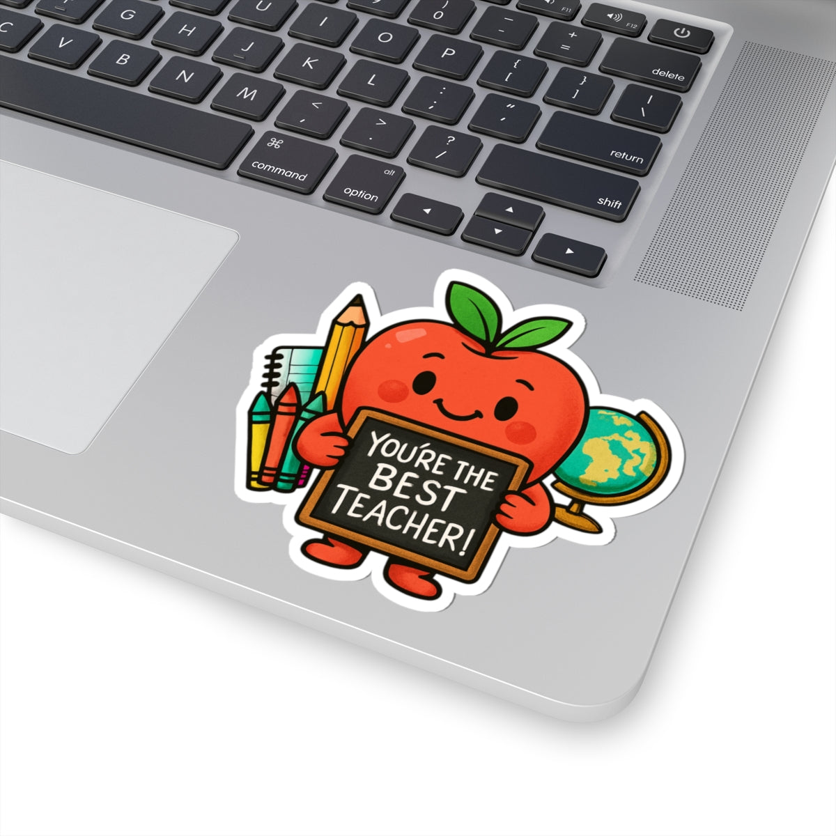 Cute Apple "You're the Best Teacher!" Kiss-Cut Sticker — Teacher Appreciation Laptop Decal