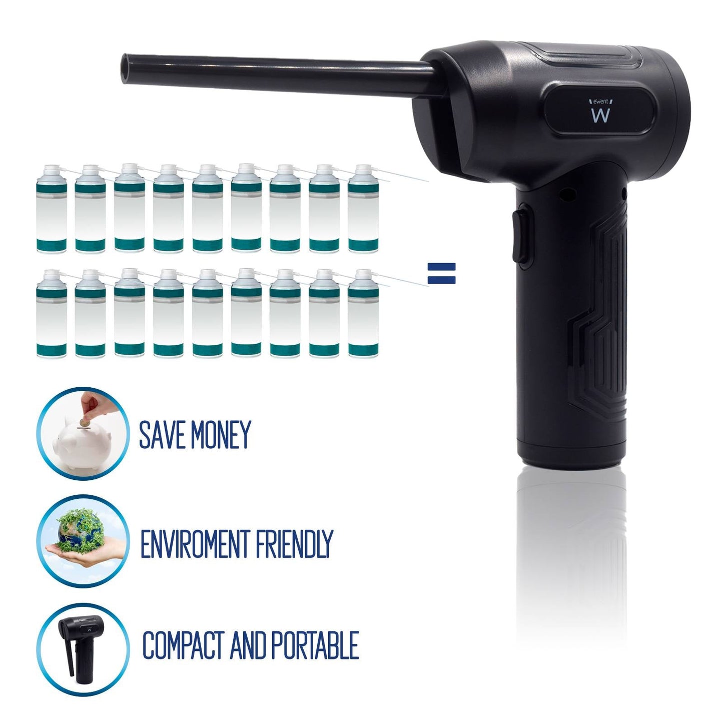 Spray Elétrico Eliminador de Pó Ewent EW5607 Recarregável 7500mAh 60W 60000RPM Preto