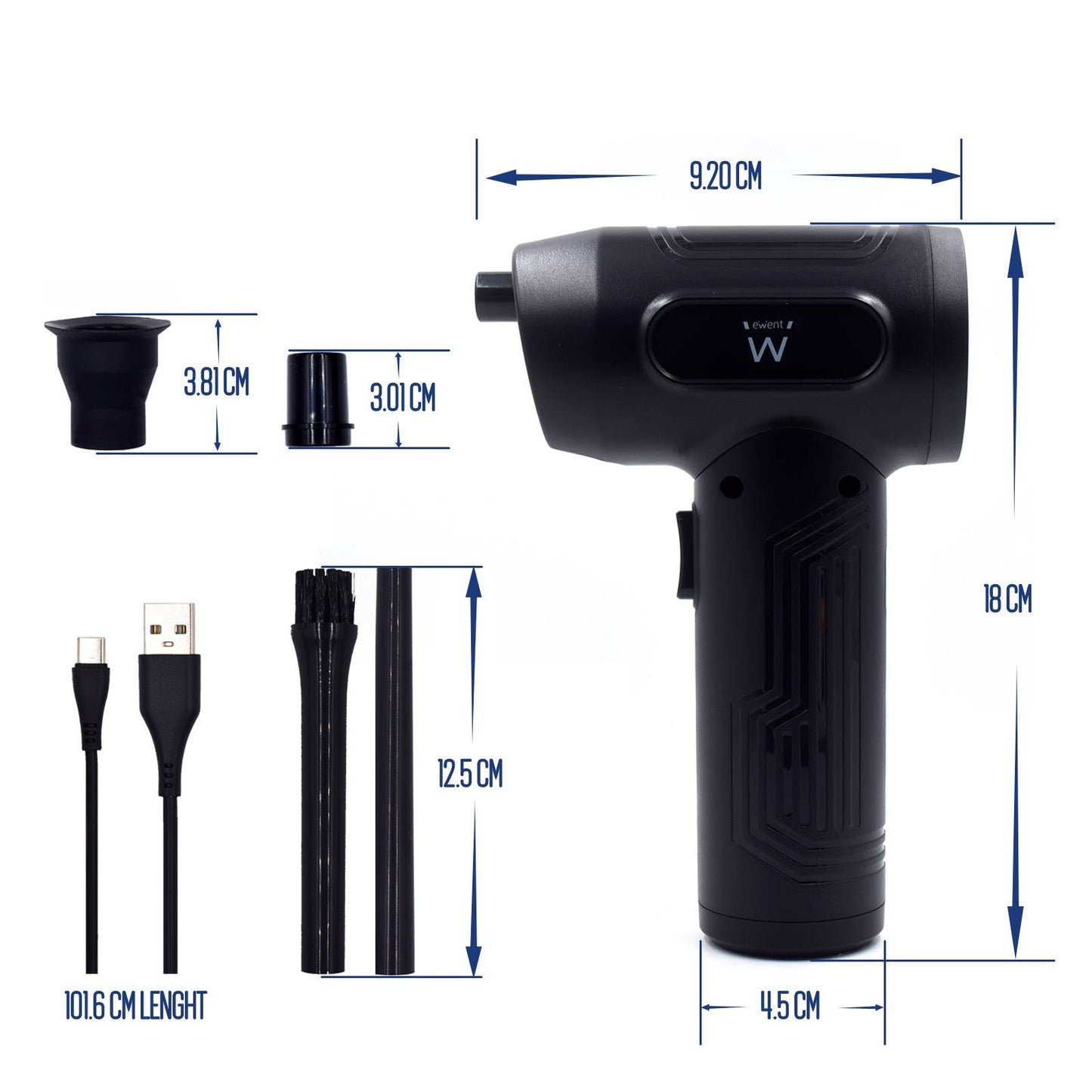 Spray Elétrico Eliminador de Pó Ewent EW5607 Recarregável 7500mAh 60W 60000RPM Preto