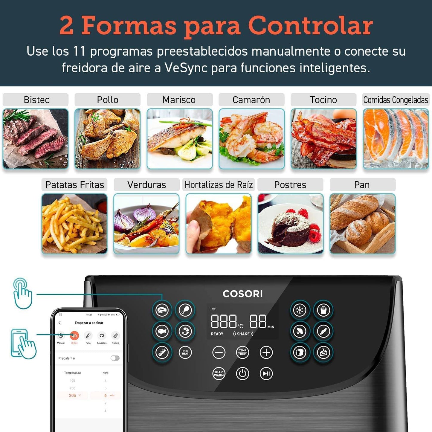 Fritadeira Air Fryer (Sem Óleo) COSORI ‎CS158-AF Smart (Wi-Fi) Premium Chef Edition 5.5L 1700W Preta