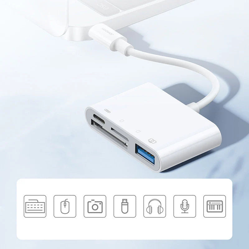 Leitor de Cartões HUB Lightning OTG para USB-A 3.2 / Lightning / Leitor de Cartões SD e TF Joyroom S-H142
