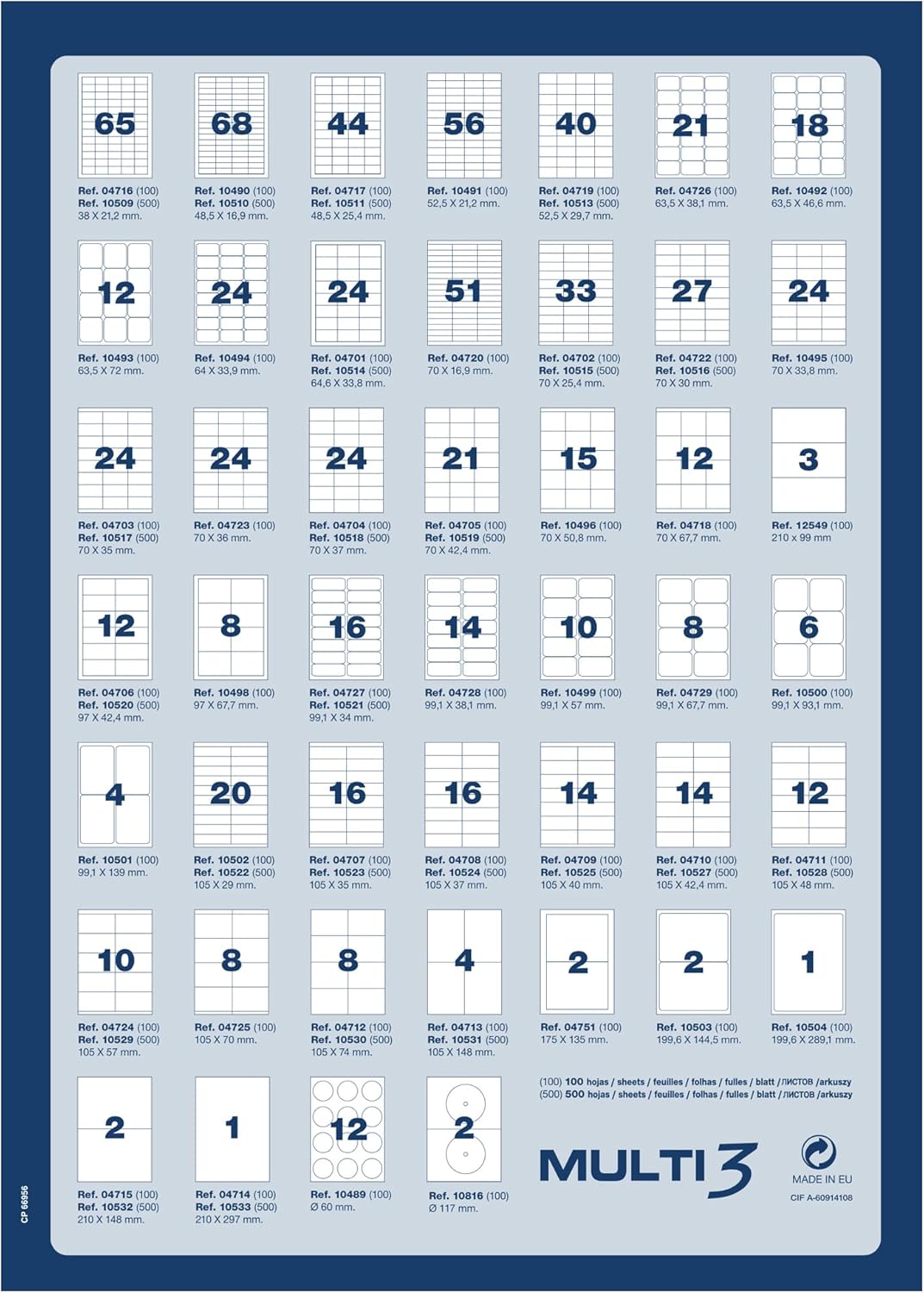 Etiquetas adesivas Apli Multi3/ 38 x 21,2 mm / 100 folhas