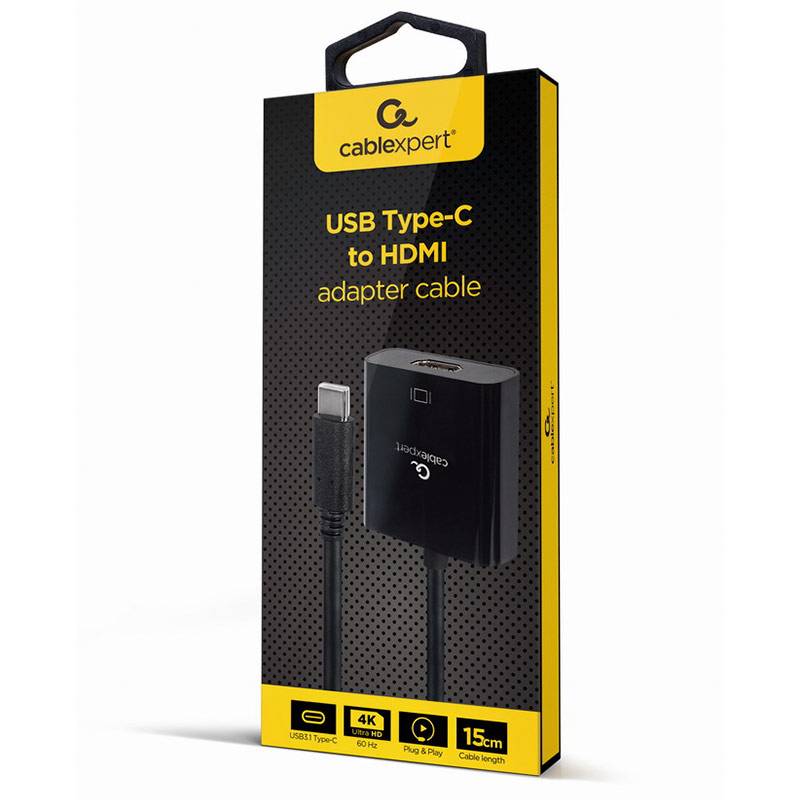 Adaptador Gembird USB-C para HDMI 4K 60Hz 15cm Preto