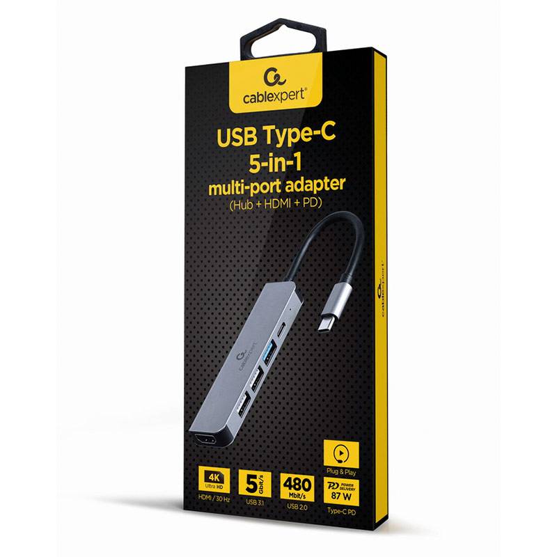 HUB USB-C Adaptador Gembird USB-C 5-in-1 (USB-A + HDMI + USB-C PD)