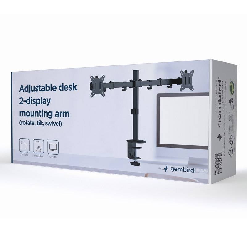 Suporte de Monitor Gembird p/ Secretária MA-D2-01 Articulado e Ajustável com 2 braços 17" - 32"