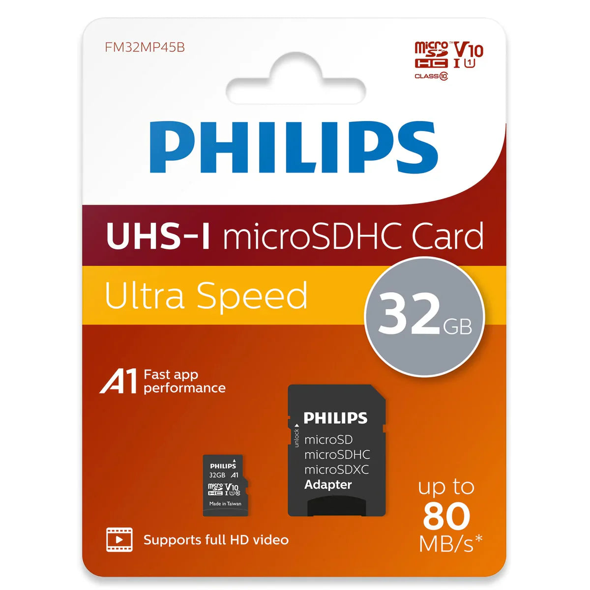 Cartão de Memória 32GB microSDHC Class 10 + Adaptador PHILIPS