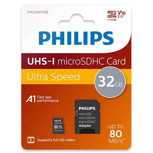 Cartão de Memória 32GB microSDHC Class 10 + Adaptador PHILIPS