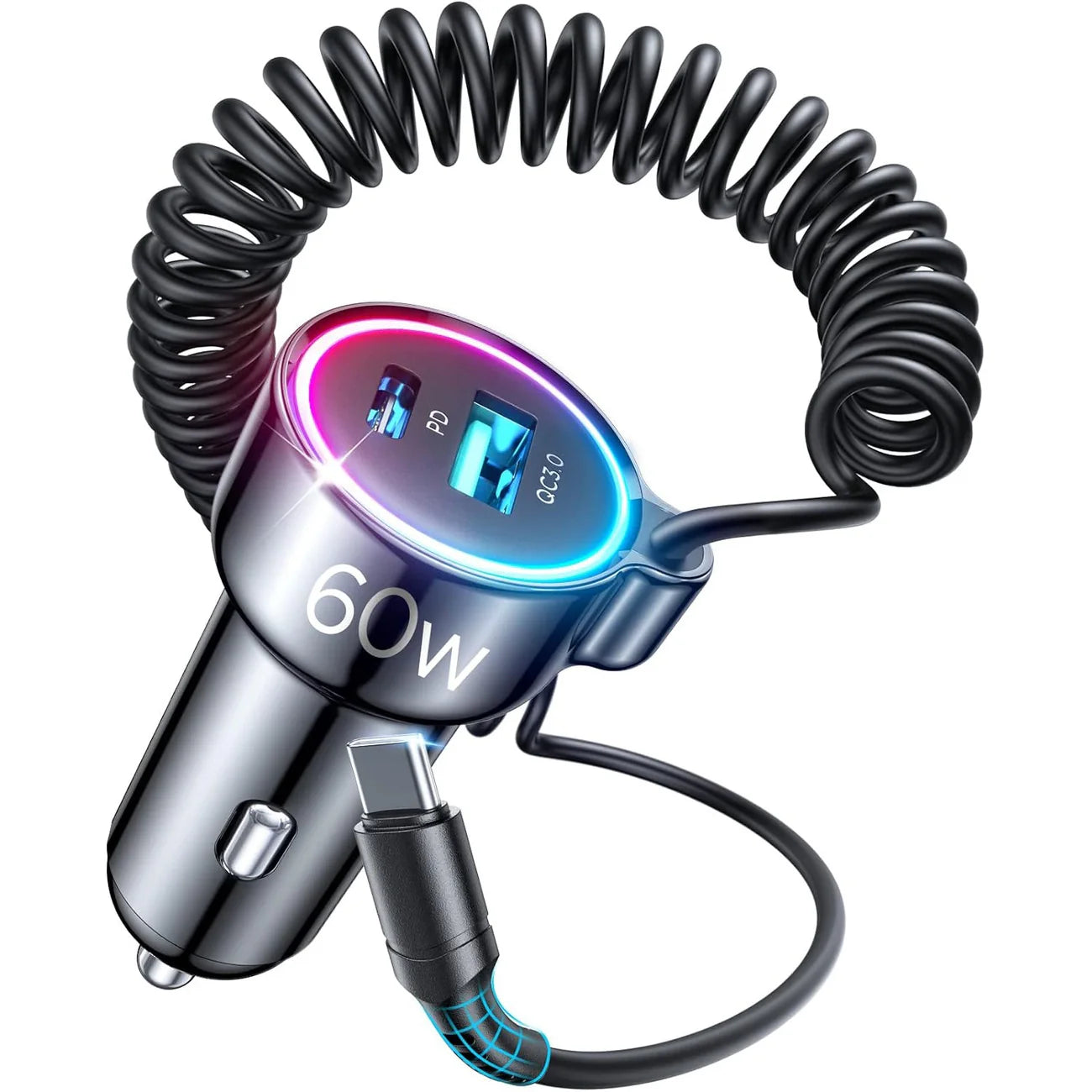 Carregador Isqueiro 3 em 1 USB-A + USB-C + Cabo USB-C 1.5M 55W Preto Joyroom Jr-Cl07