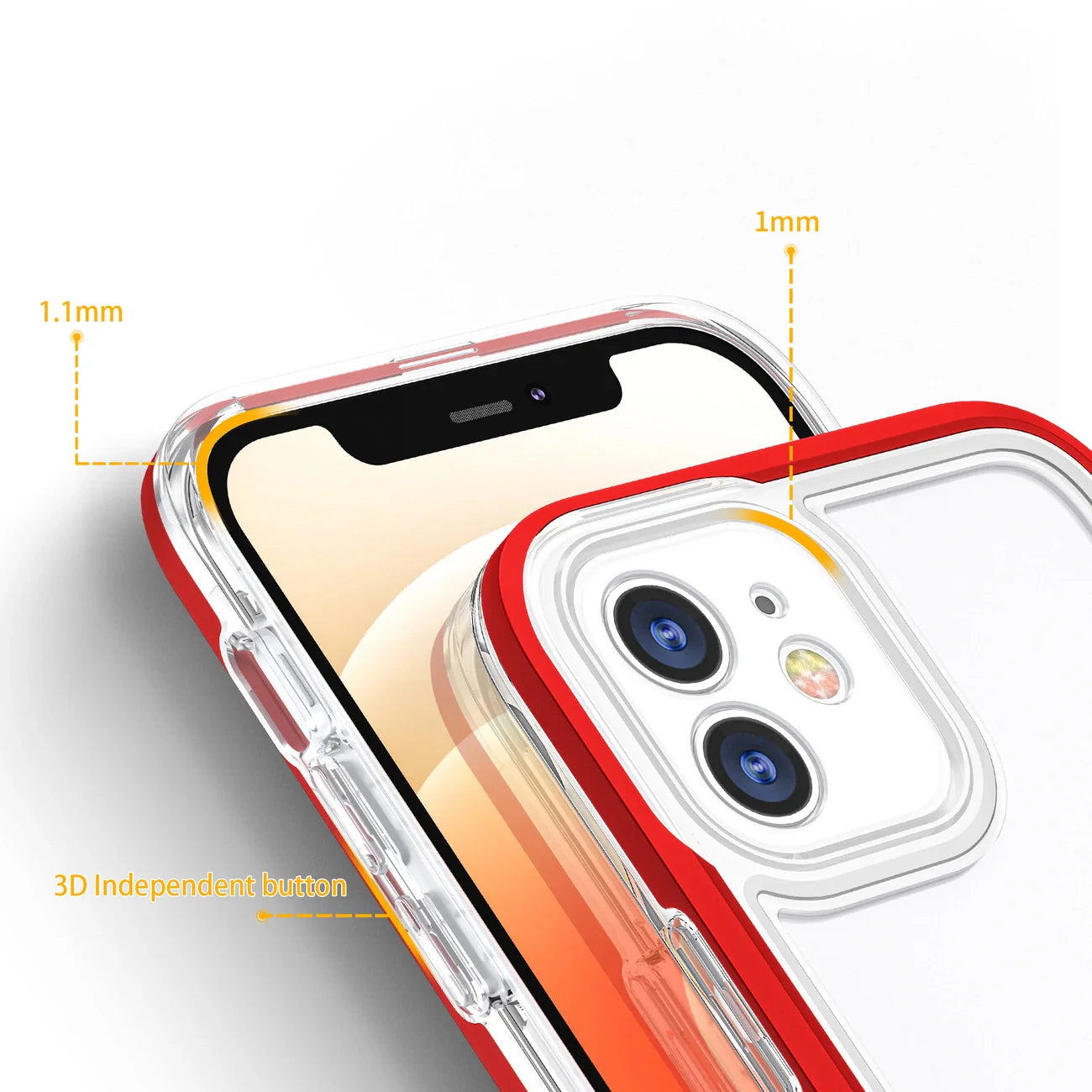 Capa Transparente 3 em 1 para iPhone 12 com Estrutura Vermelha