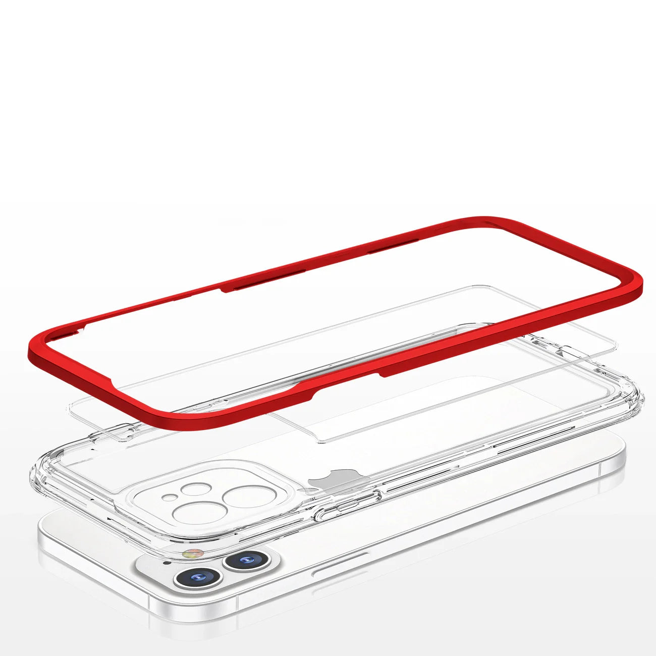 Capa Transparente 3 em 1 para iPhone 12 com Estrutura Vermelha